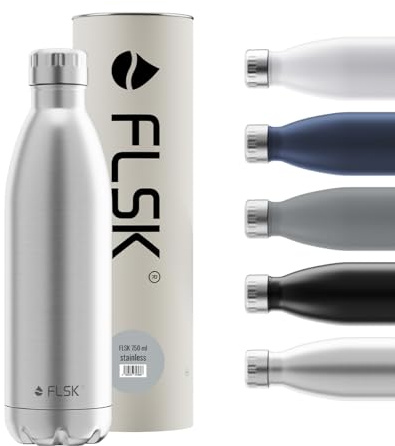 FLSK Trinkflasche Edelstahl 750 ml Silber - Isoliert, Auslaufsicher, BPA-frei