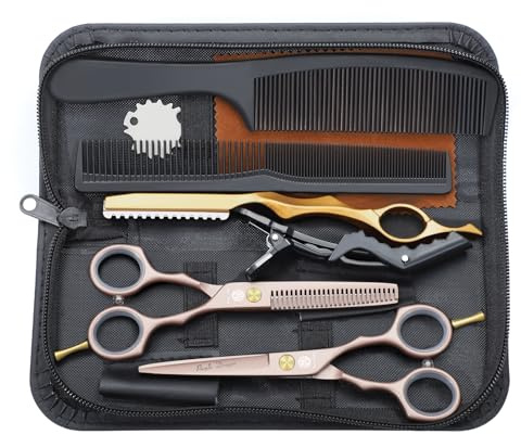 Purple Dragon Haarschere 5,5Zoll Profi Friseurschere Friseurscheren set perfekt Haarschnitt für Damen und Herren Sharfe Schere für Barbier/Friseur/Anfänger (Roségold)
