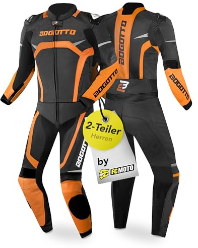 Bogotto Misano 2-Teiler Motorrad Lederkombi, schwarz/orange, 48