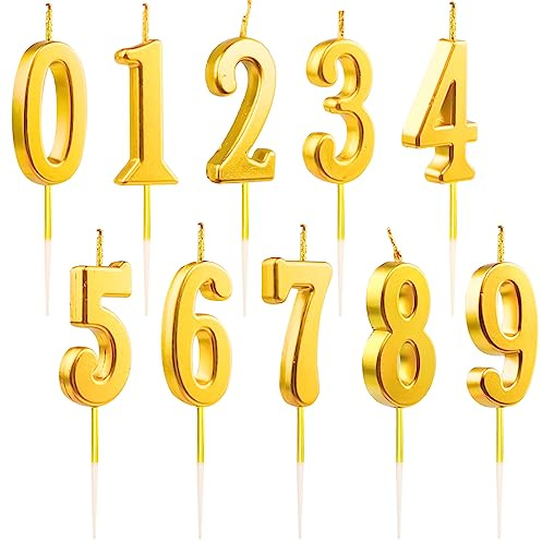10X Geburtstagskerzen Zahlen, Nummer 0-9 Zahlenkerze, Kerzen Geburtstag Gold, Kerzen Zahlen Geburtstag Kerze für Kuchen Deko, Geburtstagskerze Zahl 1 2 3 4 5 6 7 8 9 0 für Geburtstagskuchen,Tortendeko