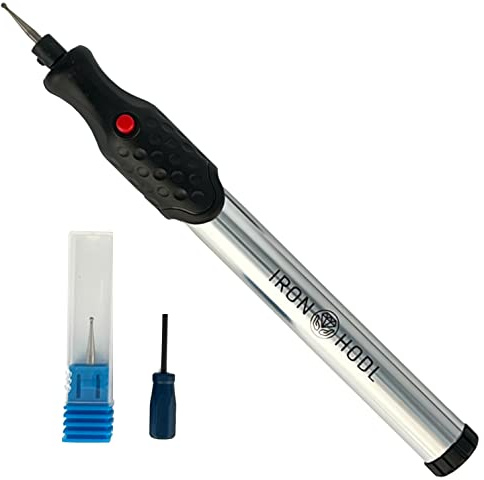 IRON HODL - Gravierstift mit Diamantspitze - silber - DIY Holz gravieren | 2X AAA Batteriebetrieben - Gravur Gerät Engraving Pen Gravierstift Elektrisch für DIY Glas, Kermamik, Metall, Steingravur