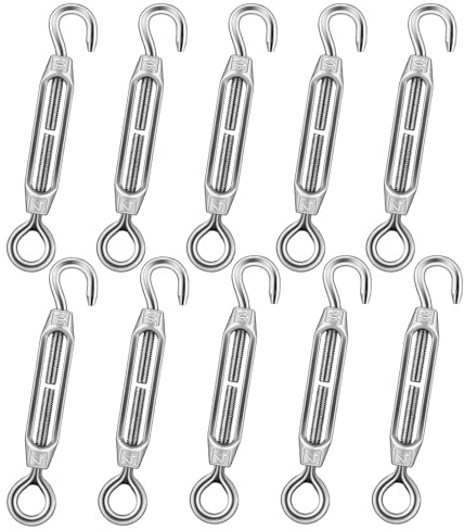 DIYLAND 10Pcs M4 Seilspanner Edelstahl, Haken und Auge Spannschloss Drahtseil Spanner Einstellbar Drahtspanner für Maschendrahtzaun, Stahlseil mit Ösen, Gardinenseil und Seilspannmarkise