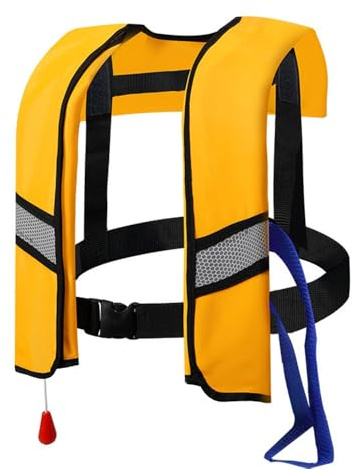 Rettungsweste für Erwachsene, automatisch, aufblasbar, mit verstellbarer Schnalle, mit reflektierenden Streifen und Pfeife, Schwimmwesten, Wassersport, kein CO2-Gas (gelb-B)