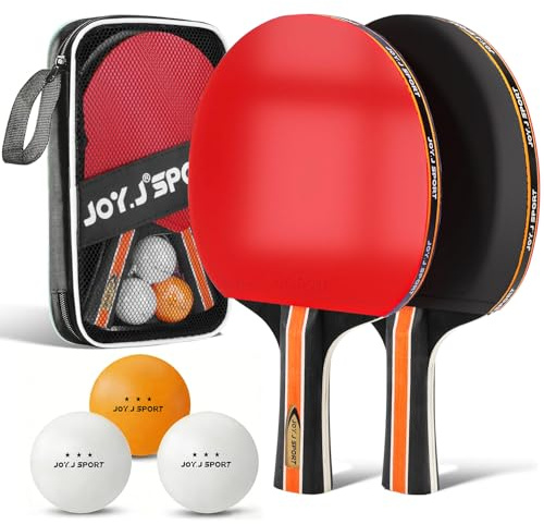 Tischtennisschläger Set, 2 Tischtennisschläger mit 3-Sterne-Tischtennisbälle und Tragetasche, Tischtennis Schläger Set für Indoor und Outdoor, ideal für Familie, Freizeit und Training