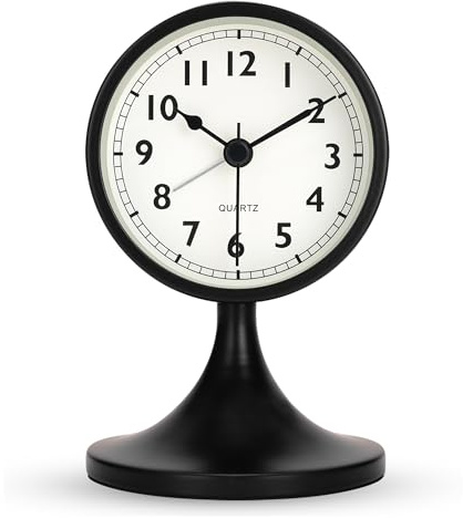 Lafocuse Wecker Analog Ohne Ticken, Tischuhr Metall Schwarz mit Nachtlicht und Schlummerfunktion, Klassisch Retro Vintage Wecker Batteriebetrieben für Nachttisch Schlafzimmer Büro 12.5cm