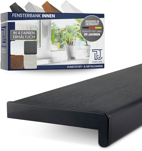 TJ Fensterbank Innen I 10 x 50 cm I Anthrazit I hochwertige PVC Fensterbank mit Seitenabschluss I Fensterbrett kratzfest & feuchtigkeitsundurchlässig I pflegeleichter & langlebiger Fenstersims Innen