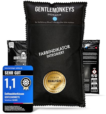 GENTLEMONKEYS Luftentfeuchter Kissen mit Farbindikator (1kg) • Entfeuchter für Auto, Wohnmobil, Garage & Wohnung • Entfeuchter-Kissen gegen beschlagene Scheiben, Kondenswasser & Feuchtigkeit