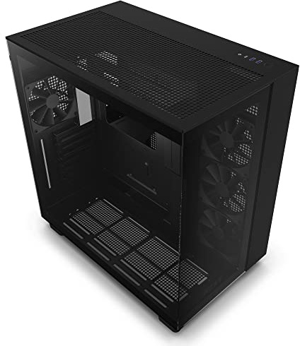 NZXT H9 Flow - CM-H91FB-01- Dual-Chamber ATX Mid-Tower PC-Gaming-Gehäuse - High-Airflow-perforiertes Top-Panel - Front- und Seitenteile aus gehärtetem Glas - 360mm Radiator Unterstützung - Schwarz