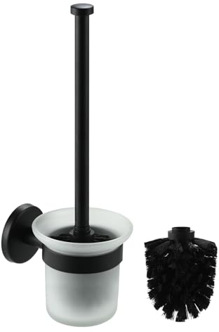 Dailyart Toilettenbürste WC Bürste mit Halter zur Wandmontage Schwarz | Klobürste Ohne Bohren, Selbstklebender, Klobürstenhalter Inkl. Ersatzbürste, Edelstahl und Glas, für Bad und WC