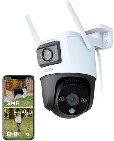 Imou 5MP+3MP Dual Kameras Überwachungskamera Aussen mit KI-Personen-/Fahrzeugerkennung, 360° PTZ WLAN Überwachungskamera Aussen, Farbnachtsicht, Automatischer Verfolgung, Zwei-Wege-Audio, Sirene, IP66