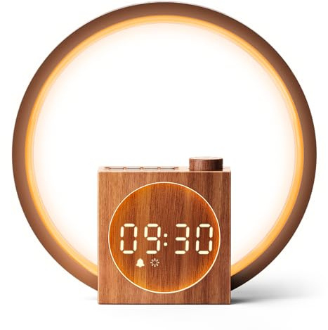 Dreamegg Nachttischlampe Touch mit Wecker - Tageslichtwecker mit 12 Lichtmodi, 20-Stufig Dimmbares, Lichtwecker mit 25 Beruhigende Klänge, Wake Up Light Wecker mit USB Ladefunktion, für Schlafzimmer