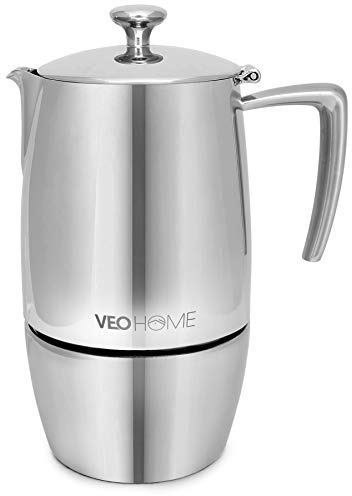 VeoHome Mokka Pot Espressokocher 10 Tassen 500 ml - Edelstahl italienische Mokka kanne Induktionsherd, Gas, Keramik, Elektrik ohne Aluminium - Doppelfilter-Technologie