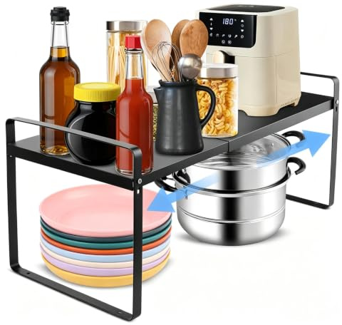 NVIYAM Erweiterbarer Küchenregal Organizer, Schrankregal Mikrowellen Regal für Küche Aufbewahrung, Küchenschrank Regal Gewürzregal Lagerregal für Küche Badezimmer Schrank Organizer (Länge: 36-62cm)