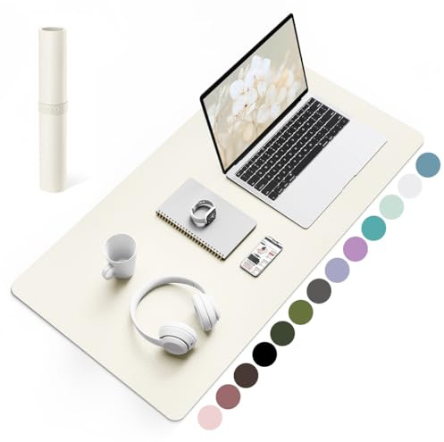 YSAGi Schreibtischunterlage, Mauspad mit Leder und Rutchfeste Wildleder, Multifunktionales Office Mousepad Laptop Schreibunterlage, Tischunterlage für Büro/Home-Office (Creme, 80x40cm)