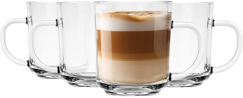 Glasmark Krosno Latte Macchiato Gläser Cappuccino 4er Set Teegläser-Set Mit Henkel Dessertgläser Wassergläser Kaffeegläser Glühweingläser Eiskaffee-Gläser Glühweintassen Groggläser 4x 200 ml