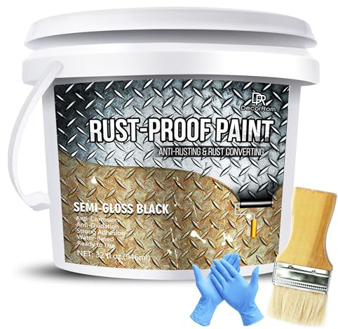 DecorRom Rostumwandler mit Grundierung - 940ml Rostentferner für Metall, Seidenmatte Schwarze Rostschutzfarbe für Rost und Korrosionsschutz, Auto, Wasserbasis Metallschutzlack, Rostschutzgrundierung