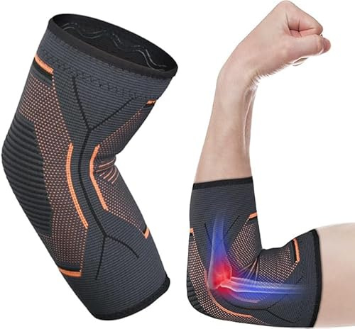 ACWOO Ellenbogenbandage, rutschfeste Ellenbogen Bandage für Damen Herren, Ellenbogen Stützhülse für Links/Rechts, Atmungsaktiv Kompression Ellbogenstütze für Tennis Volleyball Golf, Orange (L)