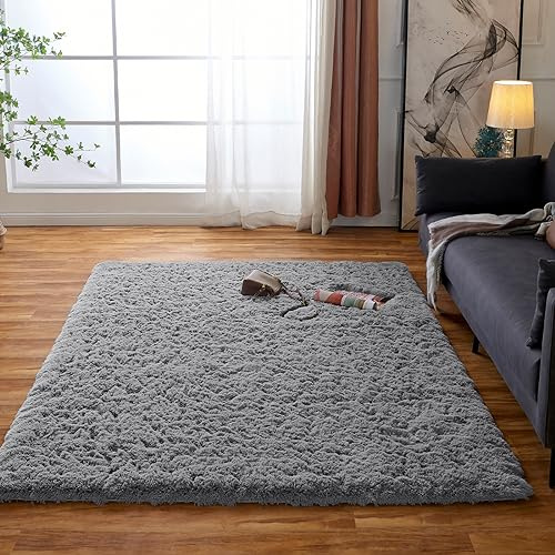 Obundi Shaggy Hochflor-Teppich,Wohnzimmer Weicher Teppich,Anti-Rutsch Unterseite Waschbar Tepich für Schlafzimmer (Grau,120x160cm)