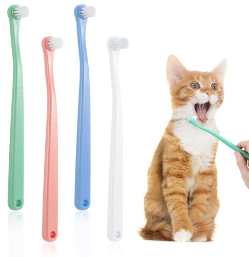 4 Stück Katzen Zahnbürste,Zahnbürste Katze, Hundezahnbürste, Kleine Weiche Rundkopf Katzenzahnbürste Kleine Haustierzahnbürste Kätzchenzahnbürste für Kätzchen und Welpenzahnreinigung Mundpflege