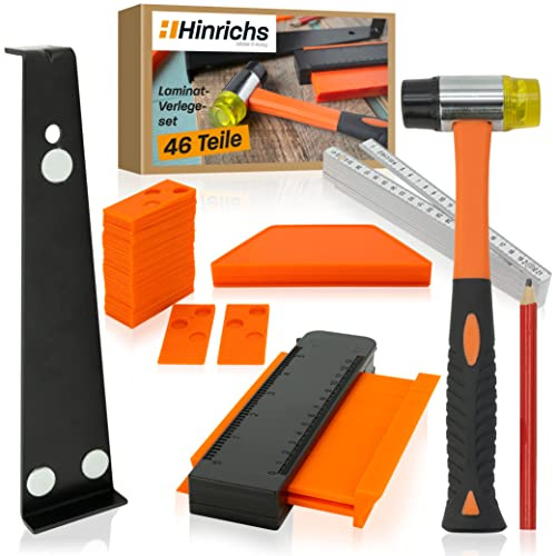 Hinrichs Laminat Verlegeset - 46-teiliges Komplettset - Boden Verlegewerkzeug - Parkett, Vinylboden, Laminatboden – Laminat Werkzeug Vinyl verlegen - Bodenleger Zubehör - Laminatverlegung