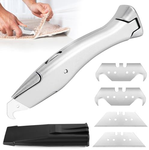 Teppichmesser Hakenklinge Cuttermesser Trapezklinge Universalmesser Kunststoffköcher Hakenmesser für das Schneiden von PVC-Bodenbelägen (Silber)