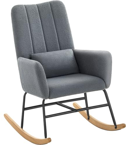 SONGMICS HOME Schaukelstuhl, mit Armlehnen, Relaxsessel, mit Fleece bezogen, Stahlgestell, Füße aus Kautschukholz, bis 136 kg belastbar, für Schlafzimmer, Wohnzimmer, schiefergrau LYY500G01