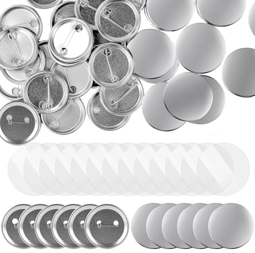 LetCart 200 Sets Buttons Selber Machen ohne Buttonmaschine Transparente DIY Ansteckbuttons Set, Rundes Abzeichen Button Teile Metall Button Pin Abzeichen Kit für DIY & Handwerk (32mm)