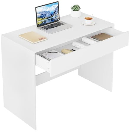 eSituro Schreibtisch mit Schubladen, Computertisch, Bürotisch, PC Tisch für Kinder & Schlafzimmer mit Minimalistischem Design, 100x50x75 cm, Weiß