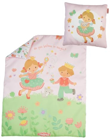 Heless 5000 - Puppenbettwäsche ''Prinzessin Emily'', in Rosa, mit Bettdecke (44 x 34 cm) und Kissen (16 x 16 cm)