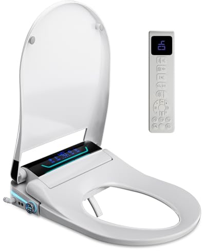 Smart Toilettensitz Bidet mit Düse, Japanische Toilette Sitz Beheizbare Klobrille, Dusch WC mit Automatischem Deckel und Aromatherapie, Elektronisches Bidet mit Warmwasser, Trockner und Nachtlicht