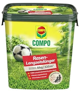 COMPO Rasendünger mit 3 Monaten Langzeitwirkung für Frühjahr und Sommer - tierfreundlich - Premium Rasen-Langzeitdünger - 8 kg für 320 m²,