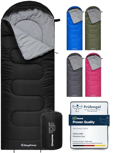 KingCamp Schlafsack Deckenschlafsack Camping Outdoor 3-4 Jahreszeiten für Erwachsene Kinder Ultraleicht Warm Waschbar beim Reisen und Abenteuern, (Schwarz L Zip, 220×75cm)