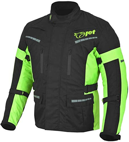 Jet Motorradjacke Herren Mit Protektoren Textil Wasserdicht Winddicht Schwarz Fluro (L)