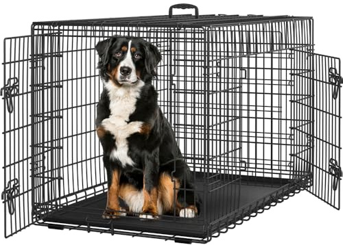 Yaheetech Hundekäfig 122 x 71 x 78 cm klappbar mit Trennwand, 2 Türen, Hundebox für zuhause mit ausziehbare Bodenschale, Transportkäfig Auto, Hundetransportbox Drahtkäfig für Hunde Welpe, XXL, Schwarz