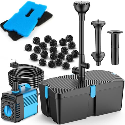 FEOXSHAL Teichfilter mit Springbrunnenpumpen-Kits, 50W Teichpumpe und Filter-Kit mit Unterwasserpumpe