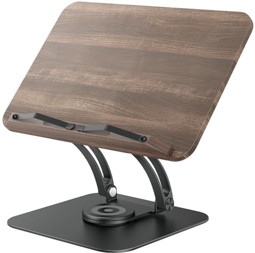 Tounee Buchständer, Verstellbarer Buchhalter mit 360° drehbarer Basis, Kochbuchständer, Rezeptbuchhalter mit elastischen Seitenklammern für Musikpartituren, Rezepte - Schwarz