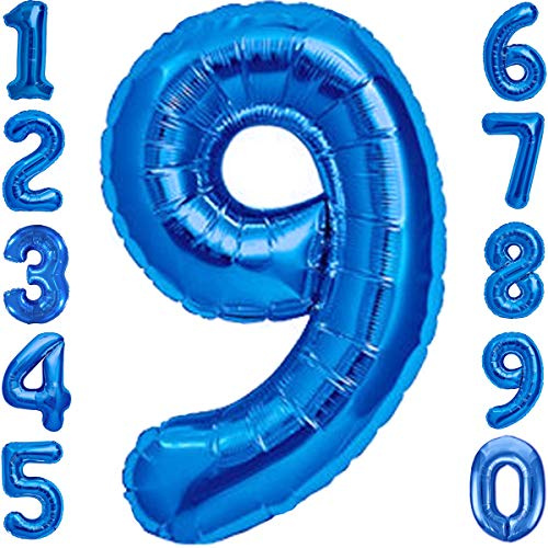 Luftballon 9. Geburtstag Zahl 9 Blau XXL Riesen Folienballon 100cm Geburtstagsdeko Jungen Ballon Zahl Deko zum Geburtstag. Fliegt mit Helium.