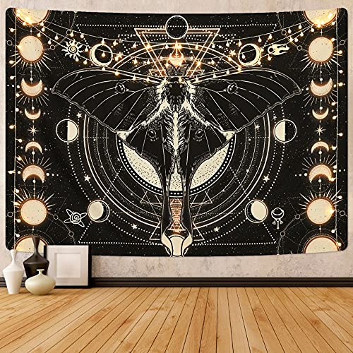 Yrendenge Motte Wandbehang Schwarz - Wandteppich mit Natürlichem Horoskop - Dekorativ für Schlafzimmer - 210 x 150 cm