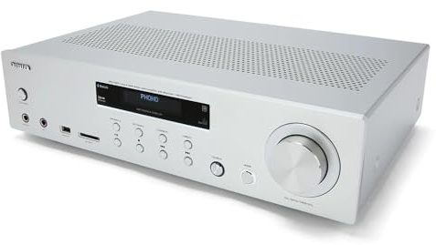 Aiwa AMU-120BT/SL: Verstärker, AV-Receiver, mit Bluetooth 5.0, 120 W, USB-Anschluss, SD-Kartenleser, Farbe: Silber
