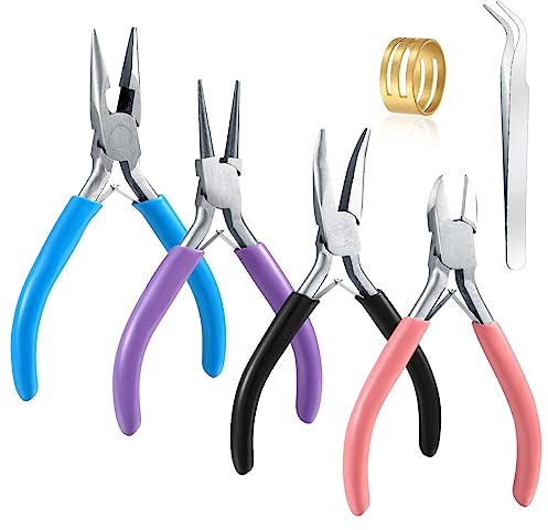 Schmuckzangen Set, Nadelzange, lange Spitzzange, Kettenzange, Drahtschneider, Schmuckzange Bastelwerkzeuge, für Perlen, Schmuck, Halskette, Reparatur (Kombi-Set – 4 teilig)