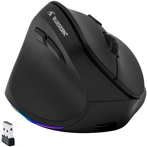 Bluestork - Ergonomische Vertikale Kabellose Maus 800-4800 6 Tasten RGB - Maus Ergonomisch - Kabellos - Vorbeugung Gegen Mausarm (rsi Syndrom) - Pc & Mac - für Linkshänder