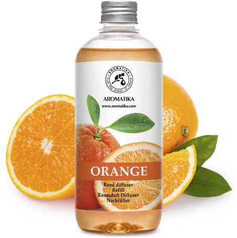 Raumduft Nachfüllflasche Orange 500 ml - für Duftdiffusor - Zitrusduft | Raumduft Nachfüller mit natürlichem ätherischem Orangenöl, Lufterfrischer, für Aromatherapie, Haus, Bad, Büro, Boutique