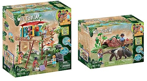PLAYMOBIL Wiltopia 71013 Familienbaumhaus mit Spielzeugtieren & Wiltopia 71012 Ameisenbärpflege mit Spielzeugtieren, Nachhaltiges Spielzeug für Kinder ab 4 Jahren