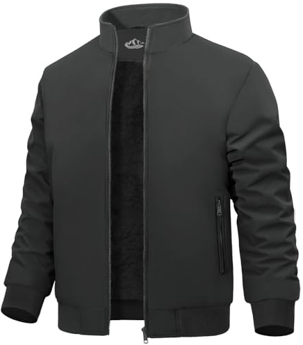 Lonya Herrenjacke Fleece Winter Winddichte Bomberjacke durchgehender Reißverschluss Übergangsjacke Fliegerjacke Herbst Warm Gepolsterte Stehkragen Mäntel Jacken