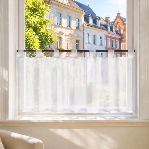 Joyswahl Scheibengardine Voile Bistrogardine Kurzstore Eva 30x120cm Weiß | Unifarbige Gardine Stores,Transparent,1er Pack,Küchengardinen modern,Kurzgardine,Fenstergardinen Küchenfenster