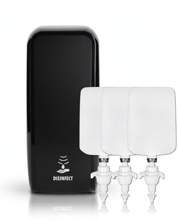 Blanc HYGIENIC Desinfektionsspender Cosmos – Spender mit Sensor, Wandspender und 3 x 1 Liter Desinfektionsmittel, ergiebige Händedesinfektion für ca. 3000 Anwendungen, Schwarz