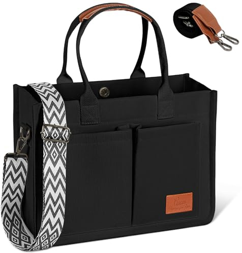Aucuu Canvas Tasche Damen, Große Handtasche mit 2 Verstellbaren Schultergurten, Arbeitstasche Schultertaschen, 15,6 Zoll Laptop Tasche, Tote Bag Damen, Umhängetasche für Schule Arbeit Reise