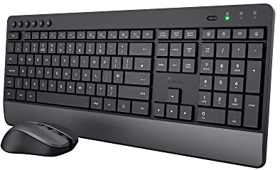 Trust Trezo Kabelloses Tastatur- und Maus-Set, QWERTY UK-Layout, nachhaltiges Design, Silent Computer Combo, 48 Monate Akkulaufzeit, 2,4 GHz, auslaufsicher, Home Office, Arbeit, PC, Schwarz