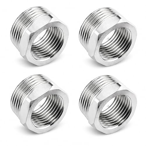 QZKJQDD Reduzierstück 3/4 auf 1/2 Zoll, 4 Stück Adapter 3/4 zoll auf 1/2 Zoll,Reduzierstück, Edelstahl Gewindefitting, Außengewinde-Innengewindeverbindungen, Geeignet für Industrie, Rohre, Wasser Usw