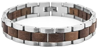 Acura-Styles Herren Edelstahl Armband mit Edlen Holz Elementen Inklusive Geschenkbox und Werkzeug für die Größenanpassung 20 cm Länge, Massive und Stabile Ausführung